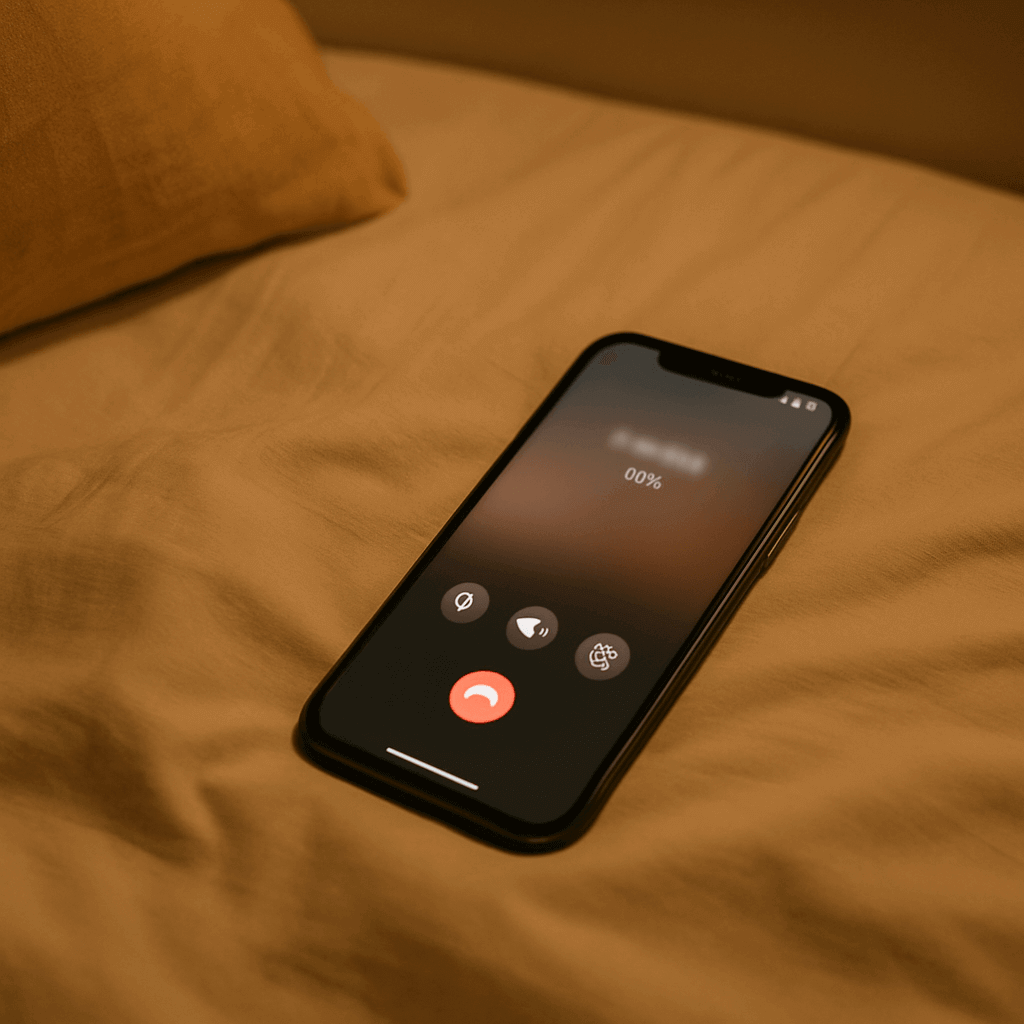 Un écran de téléphone avec un appel en cours flouté + lumière douce